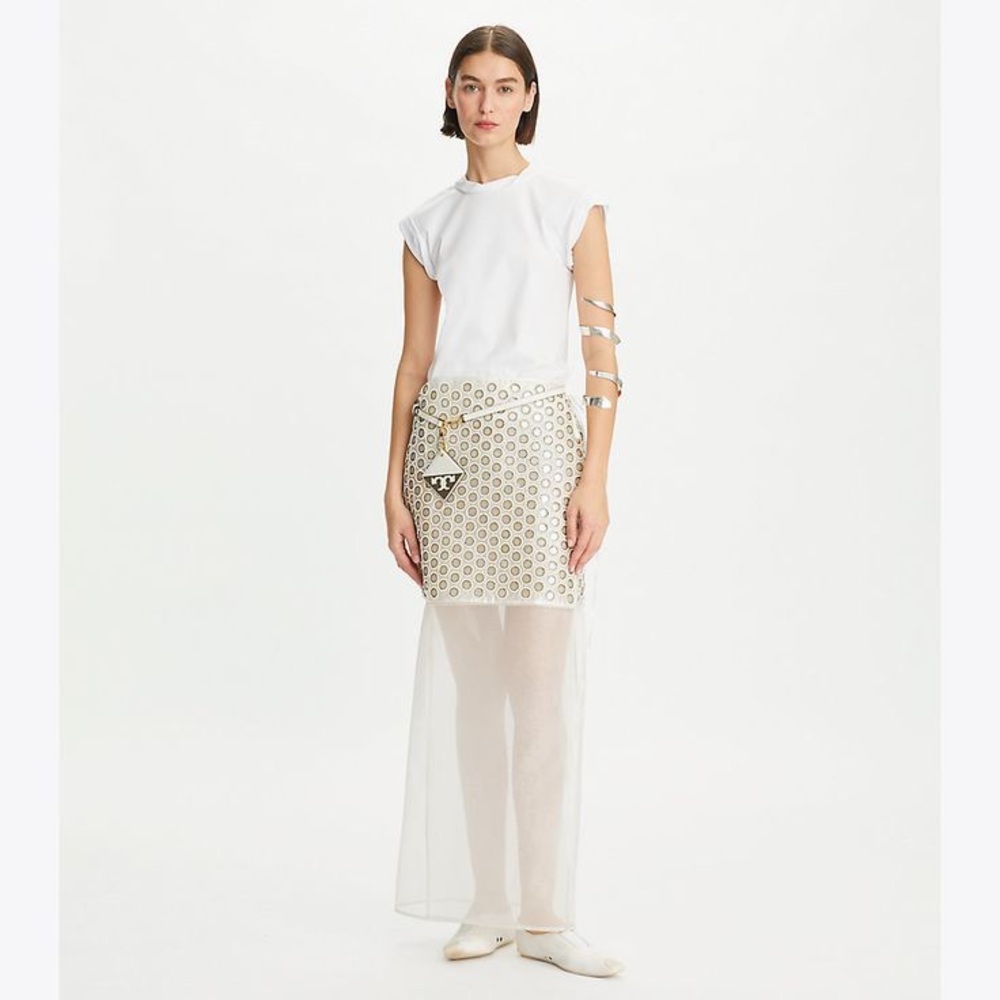 Tory Burch Mirror Embellished Double Layer Wrap Skirt